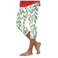 thumbnail image 1 of newwalpole Capri Leggings for Women Fall Floral Printed Plus Size Capris High Waist Knee Length Slim Fit Yoga Cropped Legging Green for Size 3XL, 1 of 5