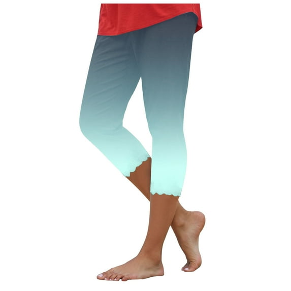 newwalpole Capri Leggings for Women Fall Floral Printed Plus Size Capris High Waist Knee Length Slim Fit Yoga Cropped Legging Mint Green for Size M