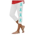 thumbnail image 1 of newwalpole Capri Leggings for Women Floral Printed High Waist Capris Plus Size Casual Knee Length Slim Fit Yoga Cropped Pants White for Size M, 1 of 5