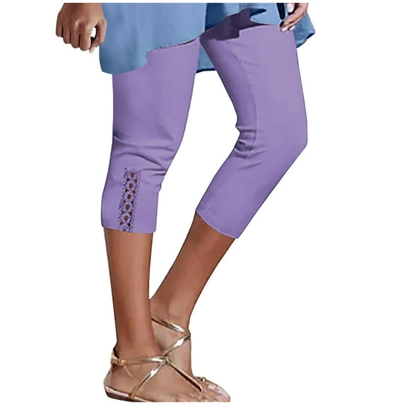 newwalpole Capris Leggings for Women Elastic Split High Waist Sporty Yoga Pants with Pockets Purple for Size 3XL