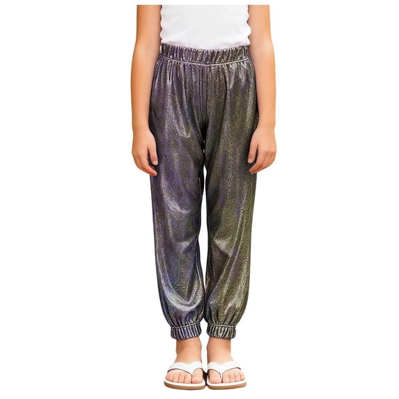 newwalpole Cargo Pants for Girls Hip Hop Glitter Pants Dancing Shiny Pants Streetwear Black for Size 3-4 Years