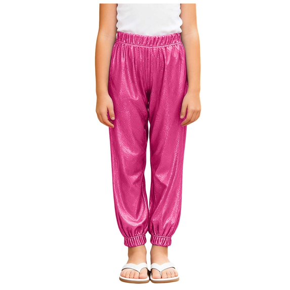 newwalpole Cargo Pants for Girls Hip Hop Glitter Pants Dancing Shiny Pants Streetwear Hot Pink for Size 8-9 Years