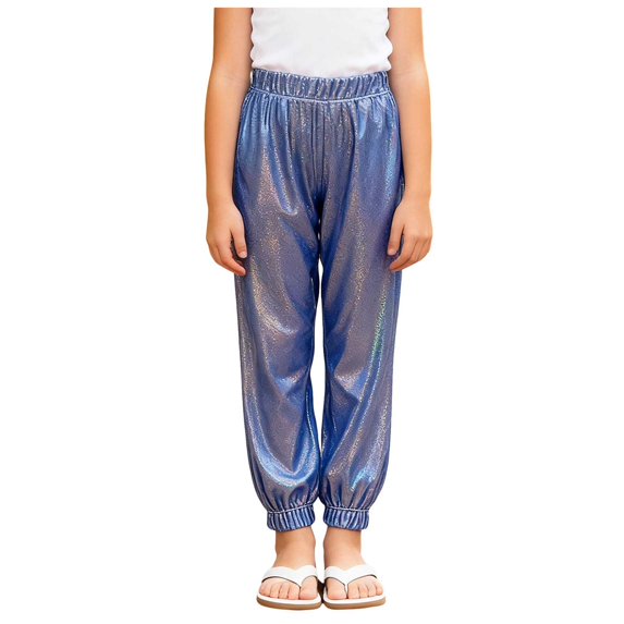 newwalpole Cargo Pants for Girls Hip Hop Glitter Pants Dancing Shiny Pants Streetwear Light Blue for Size 8-9 Years
