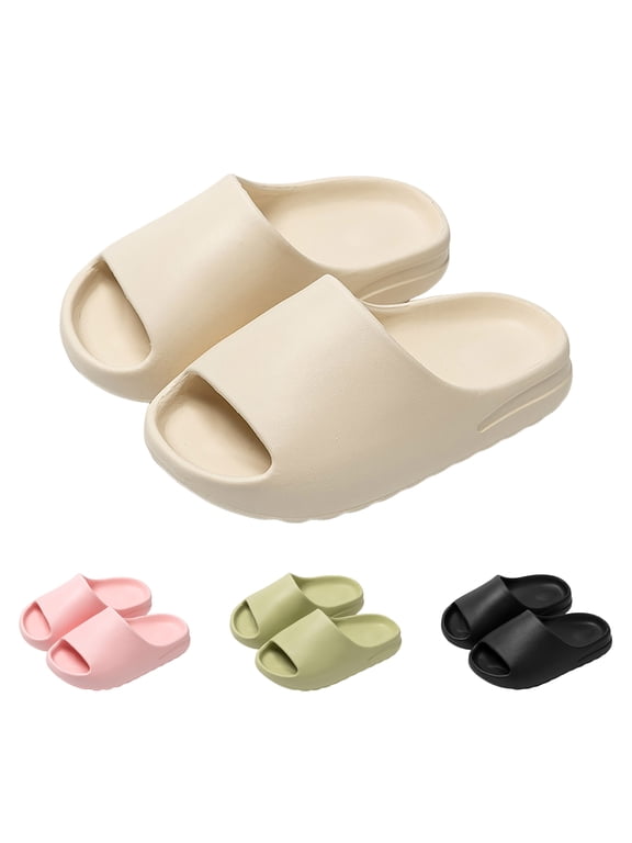 Cloud Slides for Boys & Girls - Non-Slip House Slippers for Kids - Beach Slide Sandals in Black, White & Beige Pink for Size 13