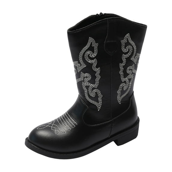 newwalpole Cowgirl Boots Cowboy Boots For Girls Kids Toddler Fashion Western Boots Mid Calf Riding Shoes Black for Size 11