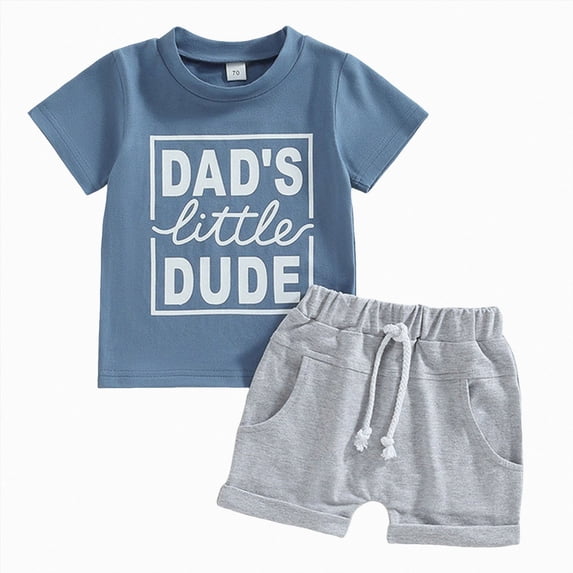 newwalpole Daddys Boy Baby Clothes Dad's Little Dude Short Sleeve Shirts and Drawstring Shorts Toddler Summer Cute Outfit (Blue,3-6 Months)