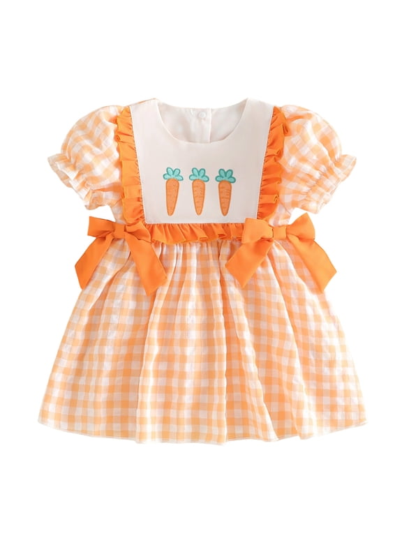 Easter Dresses for Toddler Girls Easter Dress Jesus Loves Me Smocked Baby Girl Clothes Baptism Outfit Orange for Size 4-5 Years