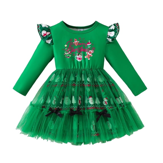 newwalpole Fashion Girls Dress Long Sleeve Christmas Owl Sparkling Sequin Tulle Green for Size 1-2 Years