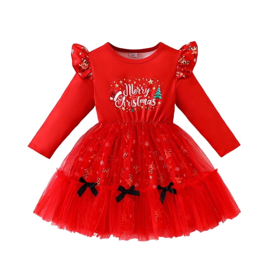 newwalpole Fashion Girls Dress Long Sleeve Christmas Owl Sparkling Sequin Tulle Red for Size 3-4 Years