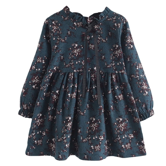 newwalpole Fashion Little Girls Floral Dress Long Sleeve Ruffled Cute Spring Autumn Green for Size 5-6 Years