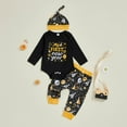 thumbnail image 1 of newwalpole My First New Year Baby Boy Outfit Newborn Letter Print Long Sleeve Romper Top Balloon Pants with Hat 3 Piece Sets Black for Size 12-18 Months, 1 of 3