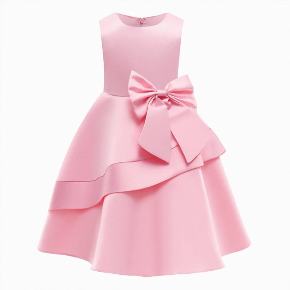 newwalpole Flower Girl Dress for Wedding Sleeveless Satin Bowknot Tulle Tutu Bridesmaid Baptism Pageant Birthday Party Prom Gown(Pink,9-10 Years)