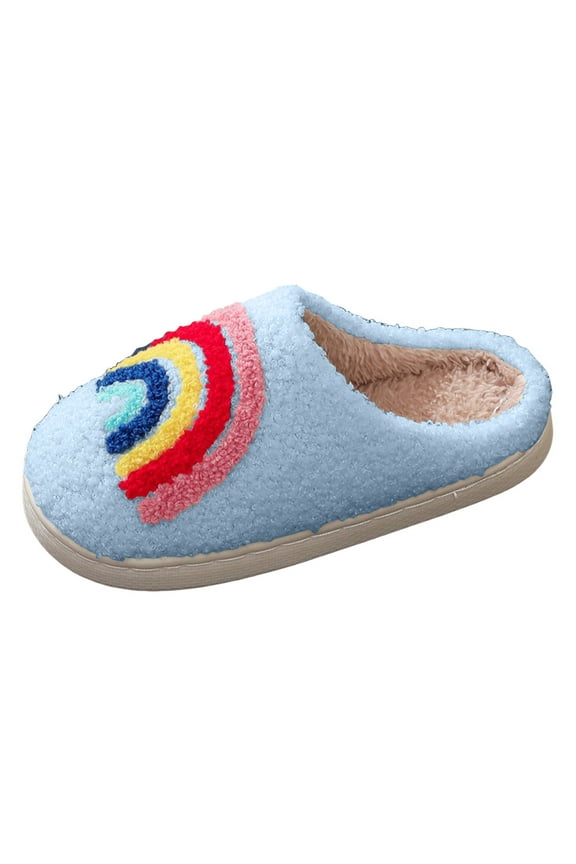 Fuzzy Kids Slippers Girls Boys Cozy House Slippers Plush Memory Foam House Shoes Non-slip Bedroom Indoor Outdoor Sky Blue for Size 1.5