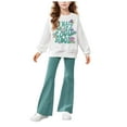 thumbnail image 1 of newwalpole Girl's 2 Piece Outfits Long Sleeve T Shirt and Flare Pants Set Cute Fall Clothes Green for Size 7-8 Years, 1 of 4