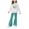 thumbnail image 1 of newwalpole Girl's 2 Piece Outfits Long Sleeve T Shirt and Flare Pants Set Cute Fall Clothes Light Green for Size 13-14 Years, 1 of 3