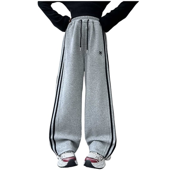 newwalpole Girl's Baggy Sweatpants Letter Patched Wide Leg Pants Elastic Waist Long Trousers Joggers Trendy Gray for Size 10-12 Years