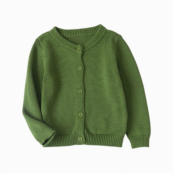 newwalpole Girl's Crewneck Lightweight Button-up Cardigan Cotton Knit Sweater Casual Cute Outerwear(Green,7-8 Years)
