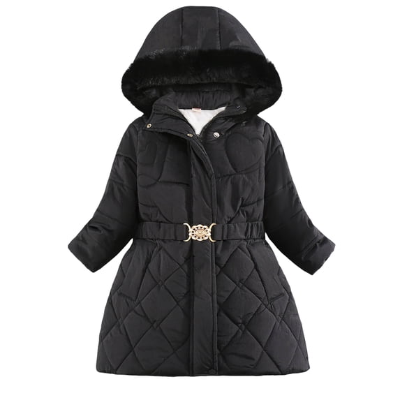 newwalpole Girls Winter Warm Dress Coat Fleece Lined Jacket Fuzzy Hooded Long Jacket Kids Windproof Overcoat Outerwear Black for Size 4-5 Years