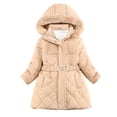 thumbnail image 1 of newwalpole Girl's Fleece Quilted Jacket Warm Water-repellent Hood Coat Zipper Thicken Outerwear with Pockets Khaki for Size 4-5 Years, 1 of 9