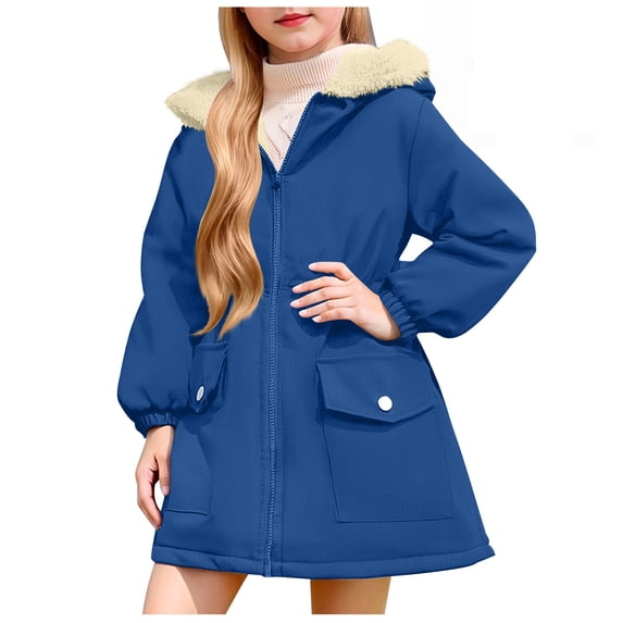 newwalpole Girl's Long Winter Warm Parka Sherpa Trimmed Collar Puffer Ski Jacket Coat Blue for Size 5-6 Years