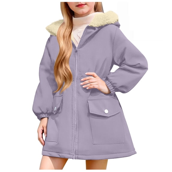 newwalpole Girl's Long Winter Warm Parka Sherpa Trimmed Collar Puffer Ski Jacket Coat Purple for Size 9-10 Years
