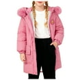 thumbnail image 1 of newwalpole Girl's Puffer Jacket Kids Long Winter Coats Knee Length Parka Warm Fleece Lined Snow Outerwear with Fuzzy Hood Watermelon Red for Size 7-8 Years, 1 of 9