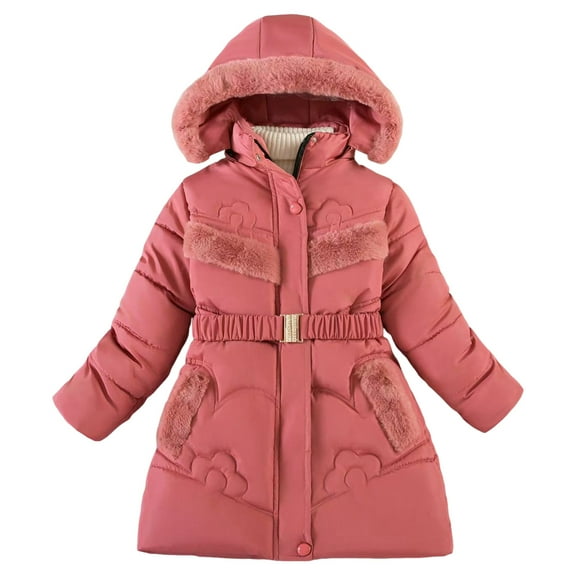 newwalpole Girl's Sherpa Long Winter Coat Thicken Warm Parka Durable Waterproof Puffer Ski Jacket Watermelon Red for Size 5-6 Years