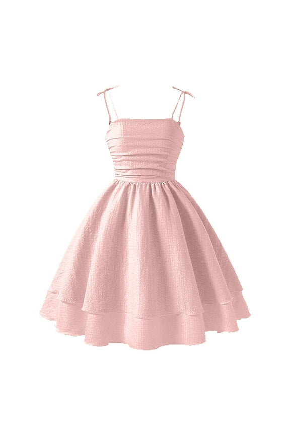 Girl's Smocked Ruched A Line Swing Dress Layered Tie Shoulder Flowy Cami Short Dress Pink for Size 8-9 Years