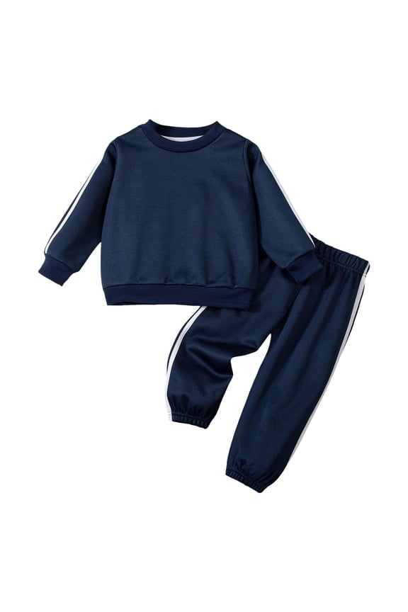 Girl's Winter Sweatsuit 2 Pcs Fleece Lined Outfits Set Soft Warm Tracksuit Crewneck Oversized Sweatshirts and Jogger Sweatpants Toddler to Big Kid Navy for Size 2-3 Years
