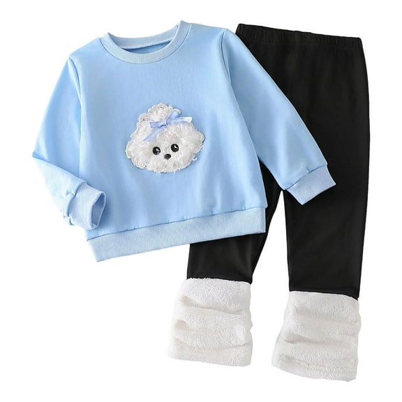 newwalpole Girls 2 Piece Outfits Long Sleeve Sweatshirts and Patchwork Legging Pants Casual Clothing Sets Sky Blue for Size 5 Years