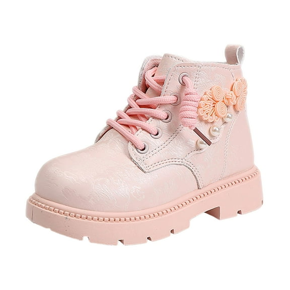 newwalpole Girls Ankle Boots Kids Ankle Booties Floral Side Zipper Low Heel Outdoor Warm Shoes for Little Kids/Big Kids Red for Size 13