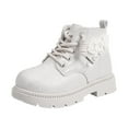 thumbnail image 1 of newwalpole Girls Ankle Boots Kids Ankle Booties Floral Side Zipper Low Heel Outdoor Warm Shoes for Little Kids/Big Kids White for Size 1, 1 of 7