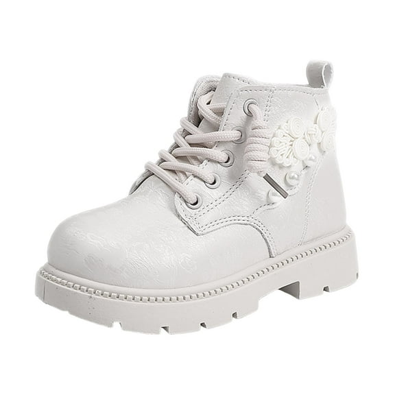 newwalpole Girls Ankle Boots Kids Ankle Booties Floral Side Zipper Low Heel Outdoor Warm Shoes for Little Kids/Big Kids White for Size 3