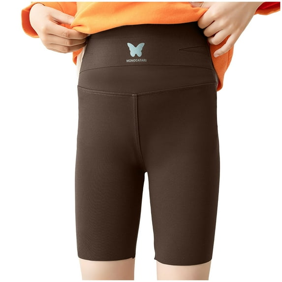 newwalpole Girls Athletic Shorts Kids High Waisted Yoga Dance Biker Shorts Comfy Gymnastics Shorts 5-14Y Coffee for Size 9-12 Years