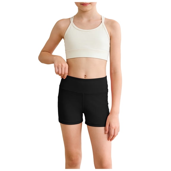 newwalpole Girls Bike Shorts Kids Athletic Volleyball Shorts Comfy Under Dress Dance Short Leggings 5-14 Years Black for Size 7-8 Years