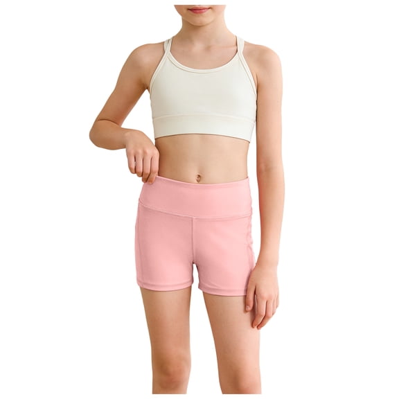 newwalpole Girls Bike Shorts Kids Athletic Volleyball Shorts Comfy Under Dress Dance Short Leggings 5-14 Years Pink for Size 11-12 Years
