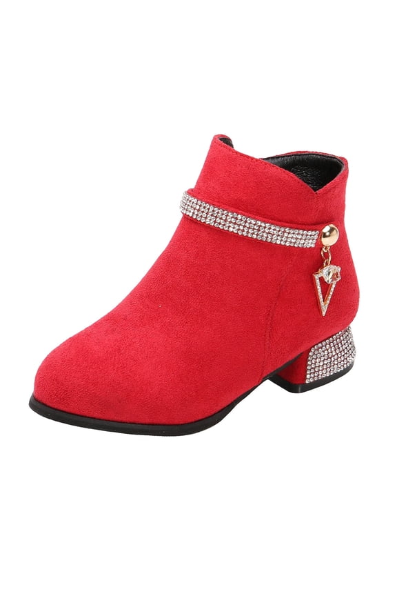 Girls Boots Kids Ankle Boots Side Zipper Booties Fashion Short Suede Low Heels Red for Size 11