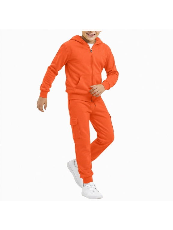 Girls Boys 2 Piece Outfits Sweatsuit Full Zip Tracksuits Set Sweatshirt And Jogger Sweatpants Clothing Sets For Kid(Orange,11-12 Years)