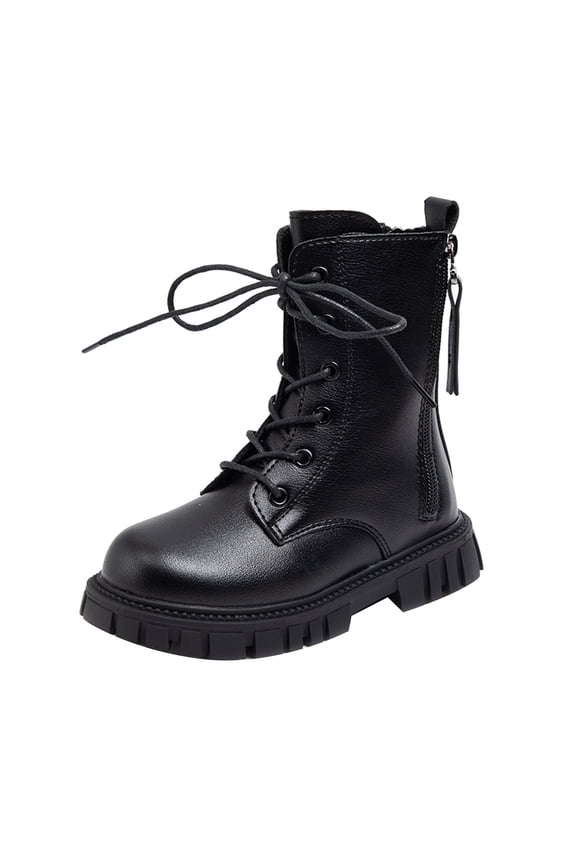 Girls Boys Combat Ankle Boots Warm Winter Boots Side Zipper Shoes with Lace Up for Toddler/Little Kid/Big Kid Black for Size 3