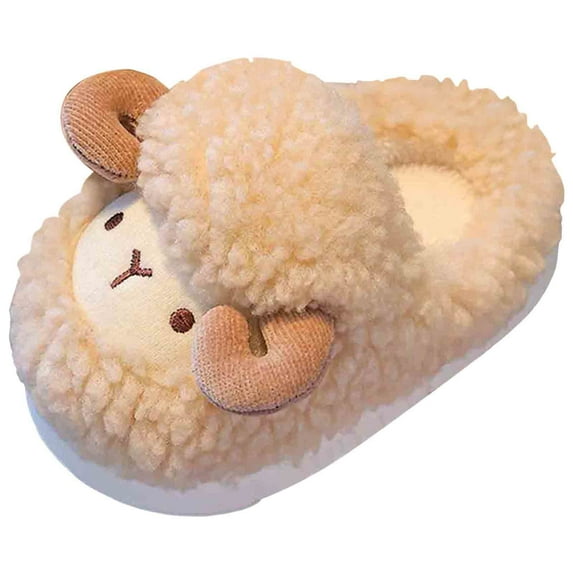 newwalpole Girls Boys Sheep Slippers Kids Non Slip House Shoes Cute Animal Plush Cotton Soft Bedroom Slippers for Fall Winter Coffee for Size 13
