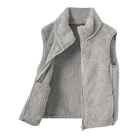 newwalpole Girls' Boys Sherpa Fleece Vest Outwear Lightweight Solid Color Cute Jacket with Pockets Gray for Size 10-11 Years
