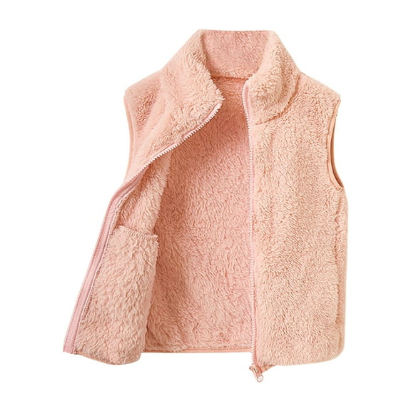 newwalpole Girls' Boys Sherpa Fleece Vest Outwear Lightweight Solid Color Cute Jacket with Pockets Pink for Size 18-24 Months