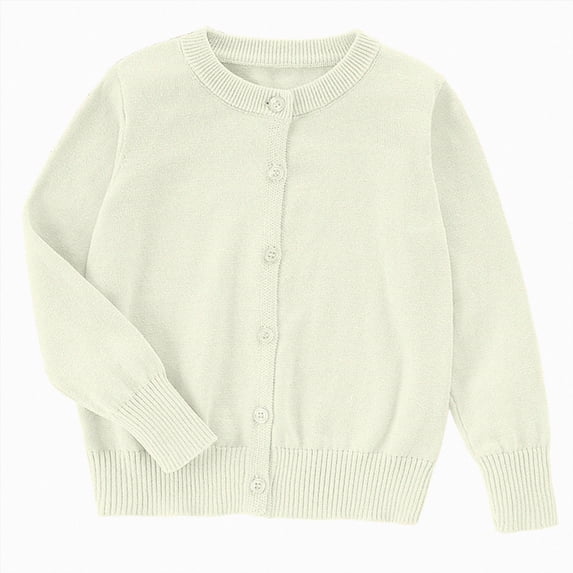 newwalpole Girls Cardigan Basic School Uniforms Kids Cotton Long Sleeve Button Knit Sweater 6-12 Years (White, 5-6 Years)