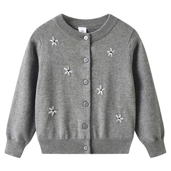 newwalpole Girls Cardigan Long Sleeve Button Down Sweater Toddler Kids Knit School Uniforms Sweaters with Pockets Dark Gray for Size 3-4 Years