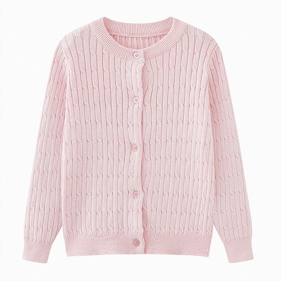 newwalpole Girls Cardigan Long Sleeve Chunky Cable Knit Cardigan for Girls Button Front Uniform School Sweater(Pink,4-5 Years)