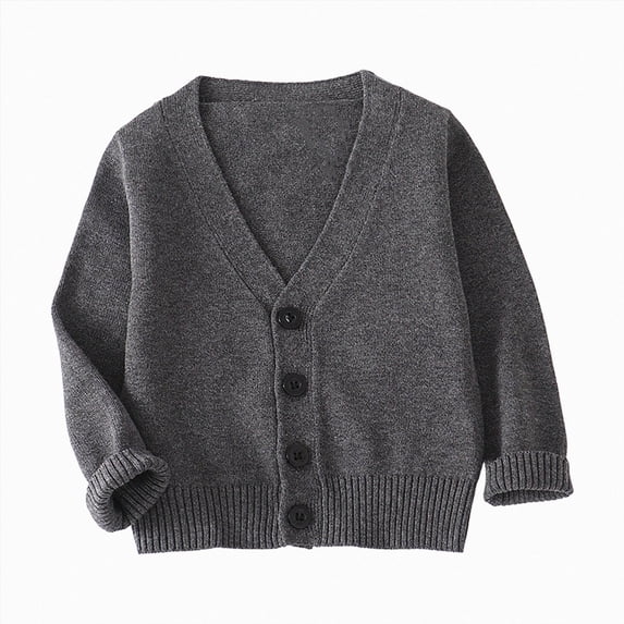 newwalpole Girls Cardigan Sweater School Uniforms Toddler Long Sleeve Button Knit Solid Sweaters Tops (Dark Gray, 5-6 Years)