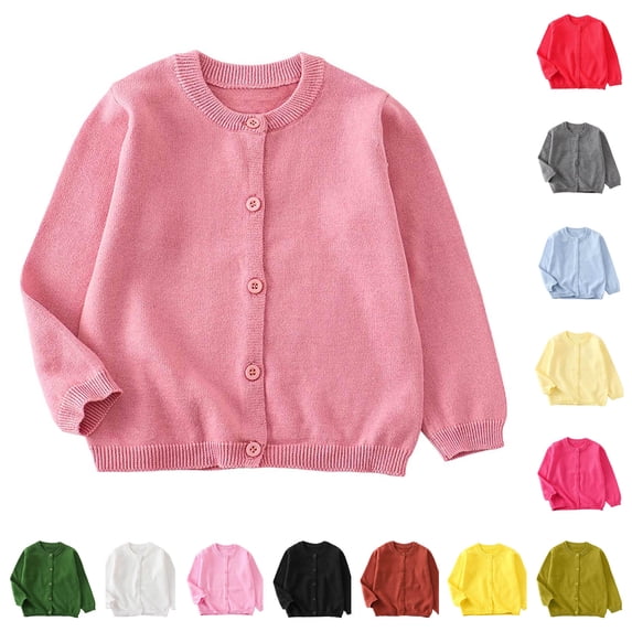 newwalpole Girls Cardigans 7-8 Girls and Toddlers' Uniform Slim Fit Crewneck Cardigan Sweater Pink for Size 5-6 Years