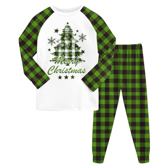 newwalpole Girls Christmas Pajamas Holiday Pjs for Kids Santa Long Sleeve Sleepwear Green for Size 3-4 Years