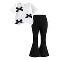 thumbnail image 1 of newwalpole Girls Clothes 2 Piece Short Sleeve Lace Bow Print Tops Flared Pants Set Little Girl Outfits White for Size 5-6 Years, 1 of 4
