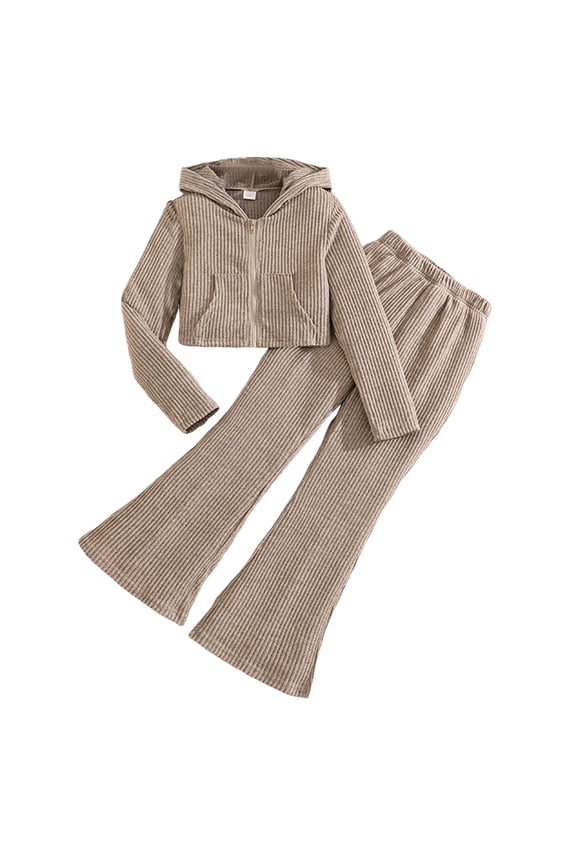 Girls Clothes 2 Piece Zip Up Cropped Sweatshirt & Flare Pants Spring Fall Outfits for Teen Tween Girls Grey for Size 9-10 Years